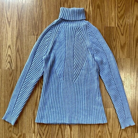 SUNDANCE Catalog Blue Toasty Dimensions Turtleneck Sweater Cotton Silk Blend M - Picture 1 of 8